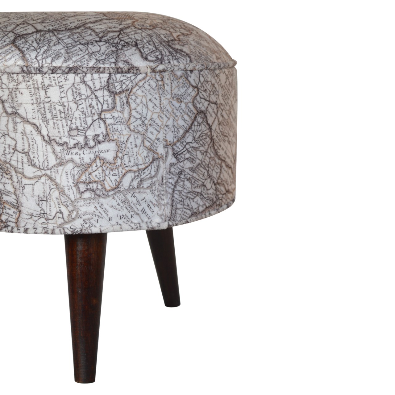 Artisan Round Footstool with Map Printed