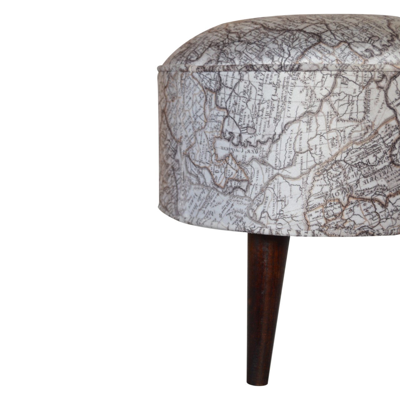 Artisan Round Footstool with Map Printed