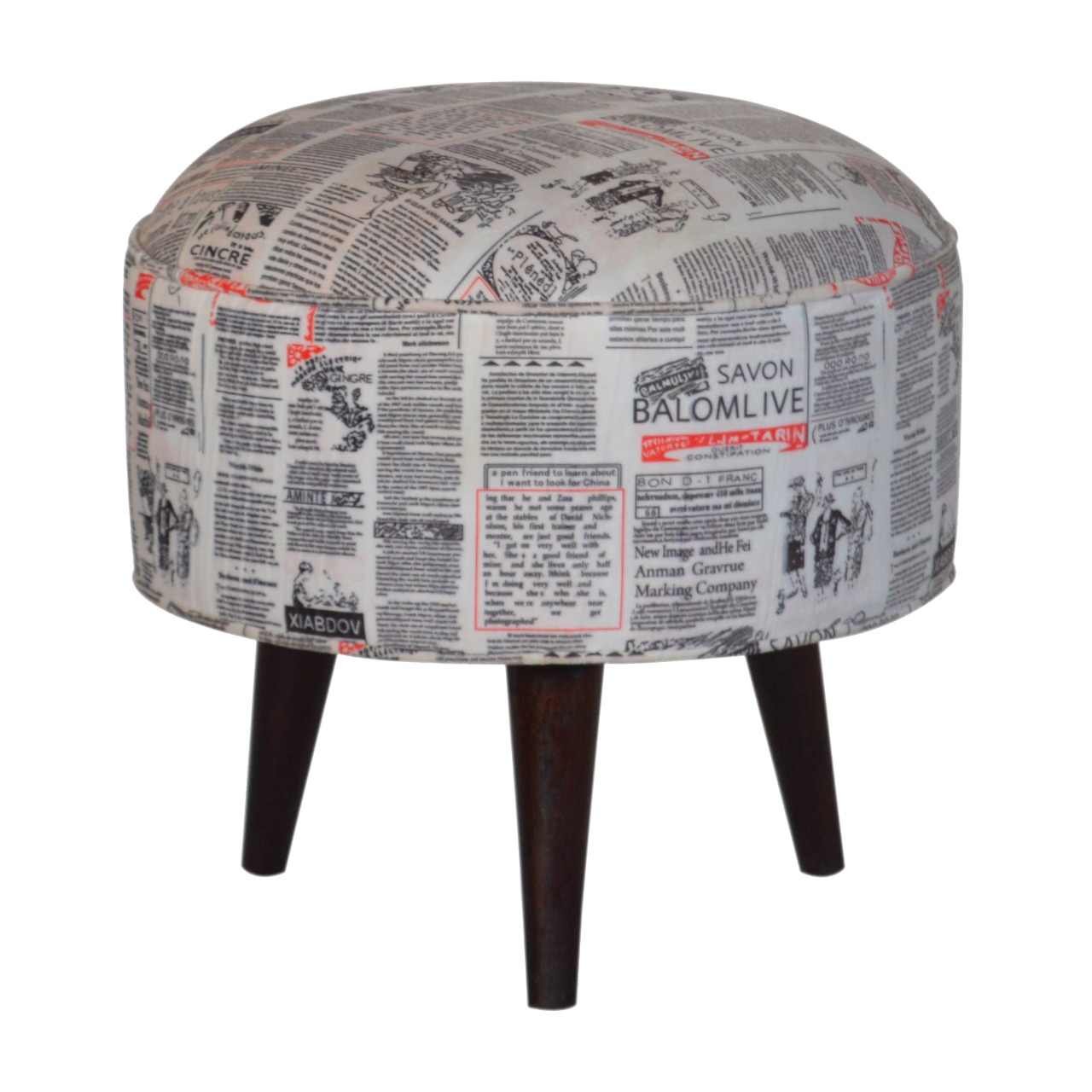 Artisan Round Footstool with News Print