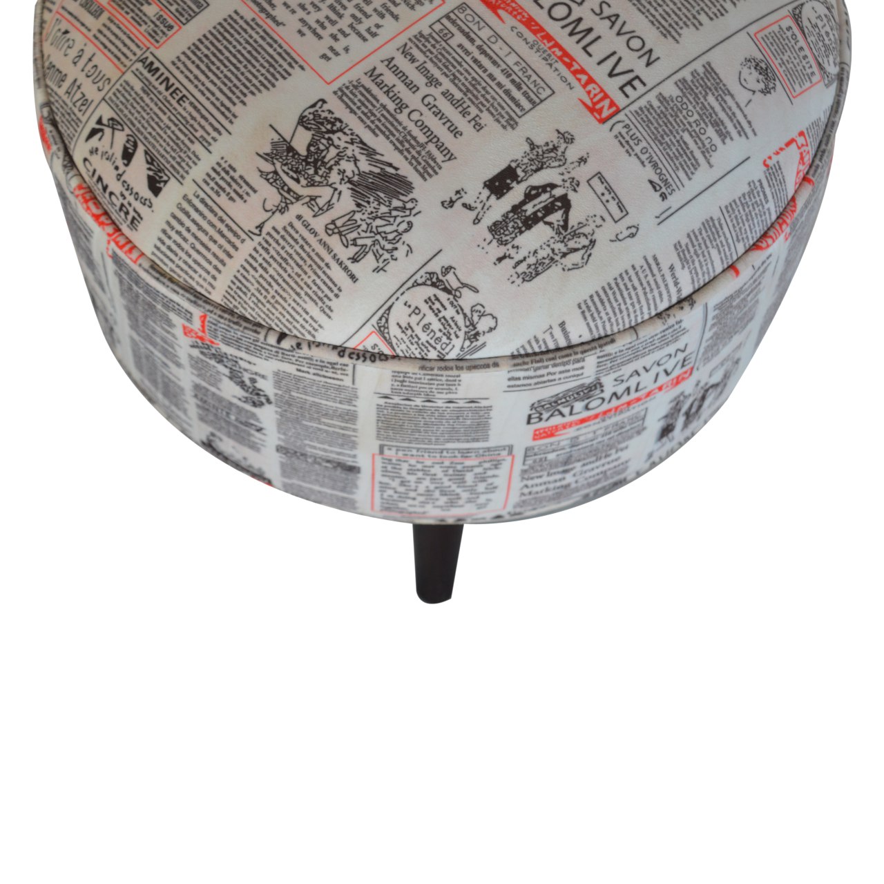 Artisan Round Footstool with News Print