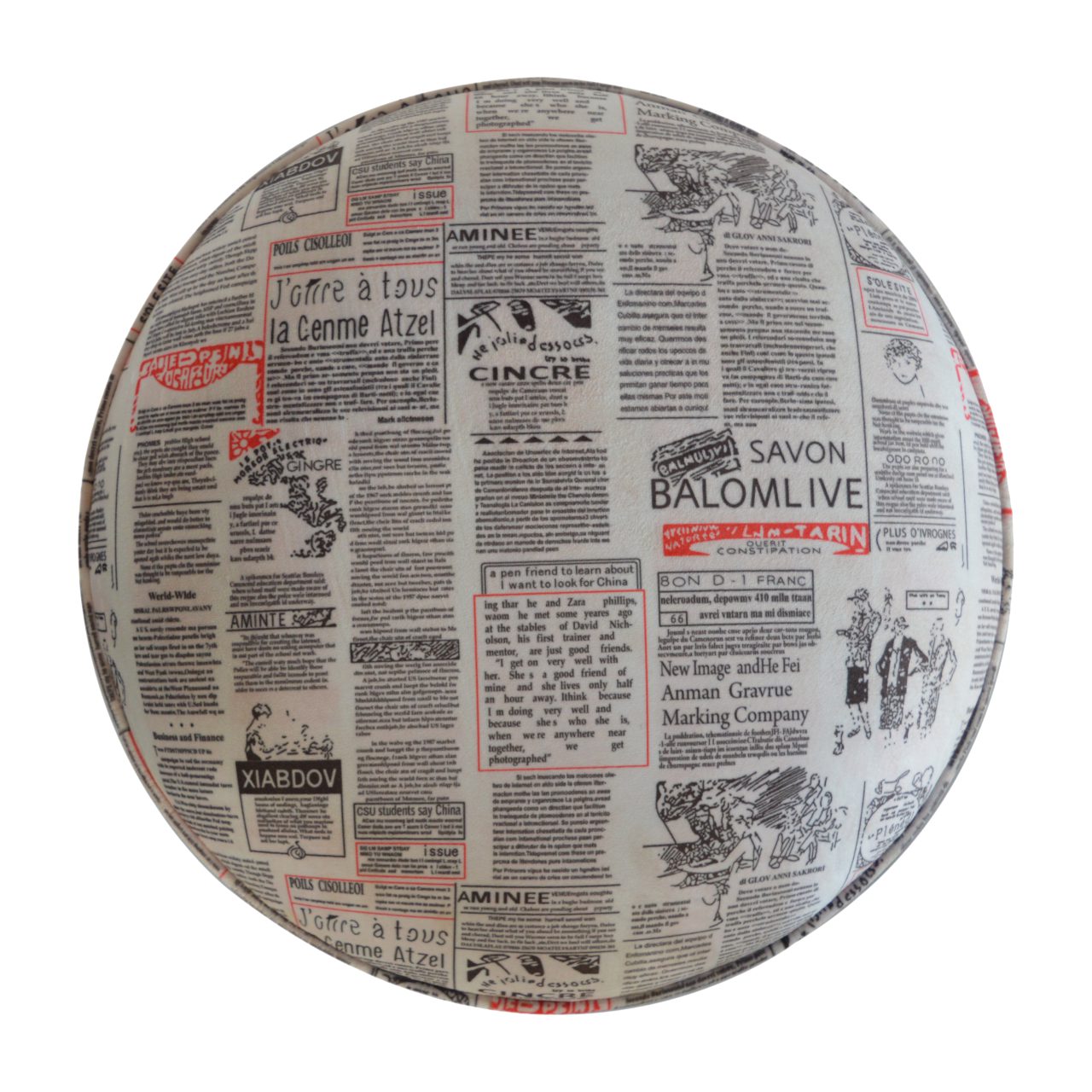 Artisan Round Footstool with News Print