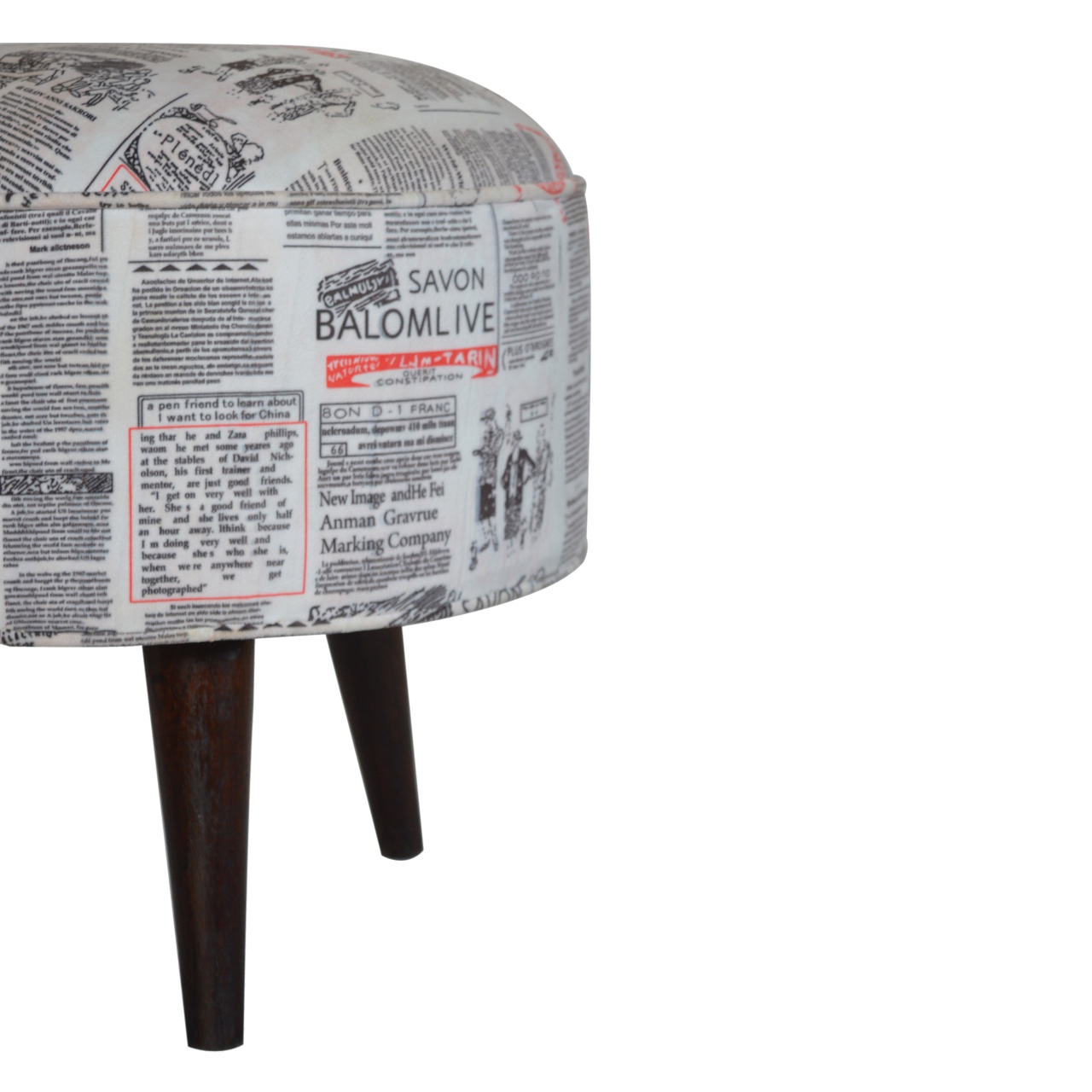 Artisan Round Footstool with News Print