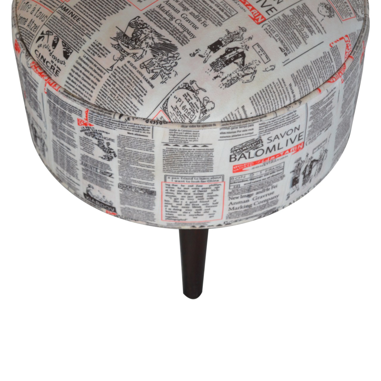 Artisan Round Footstool with News Print