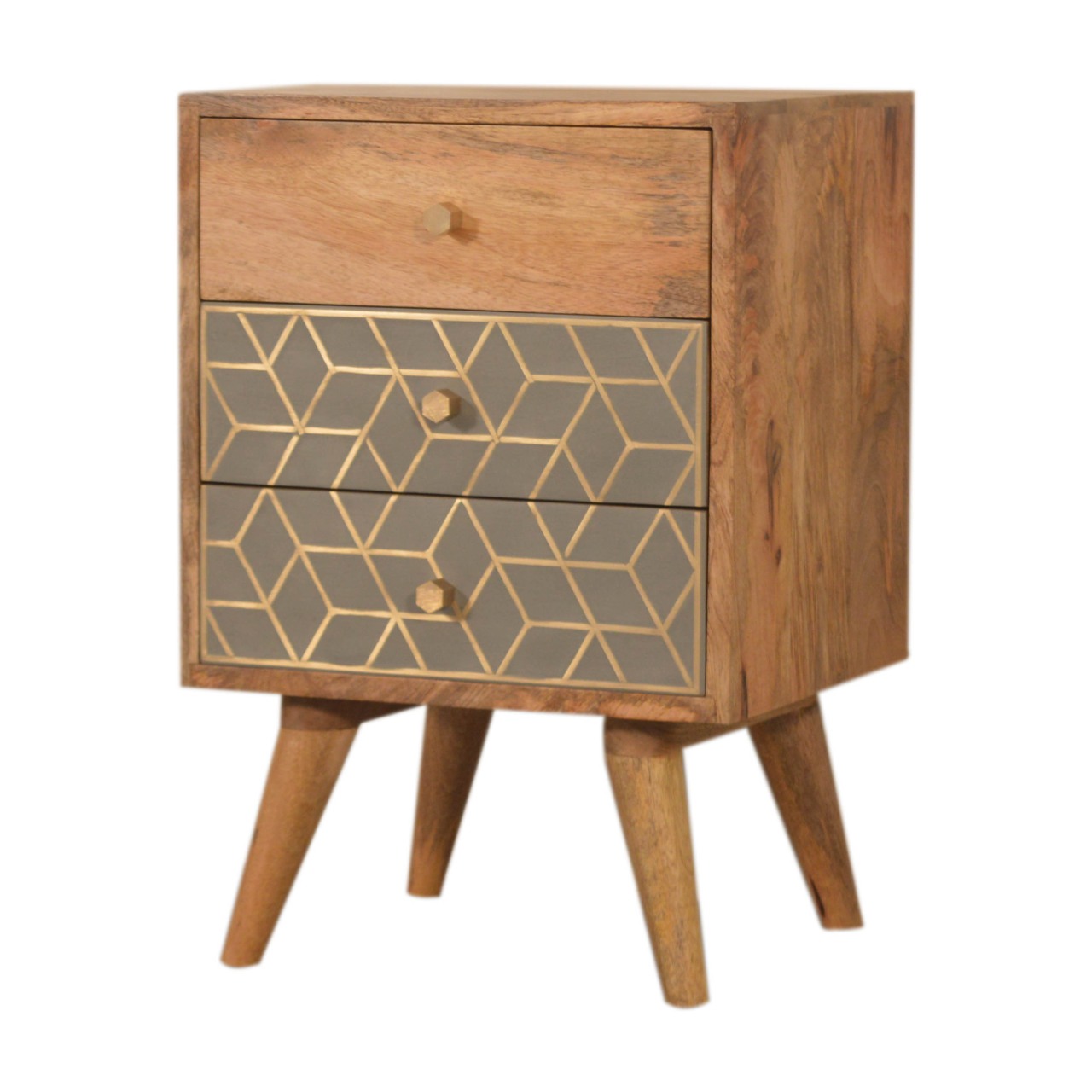 Artisan - Dice Nightstand with 3 Drawer in Oak-Ish