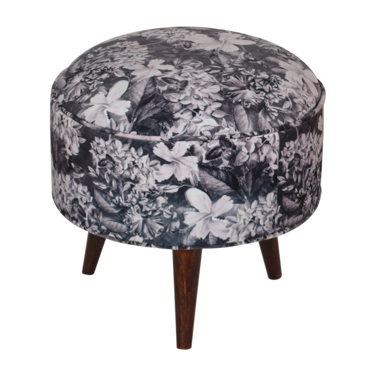 Artisan Round Footstool with Floral Print