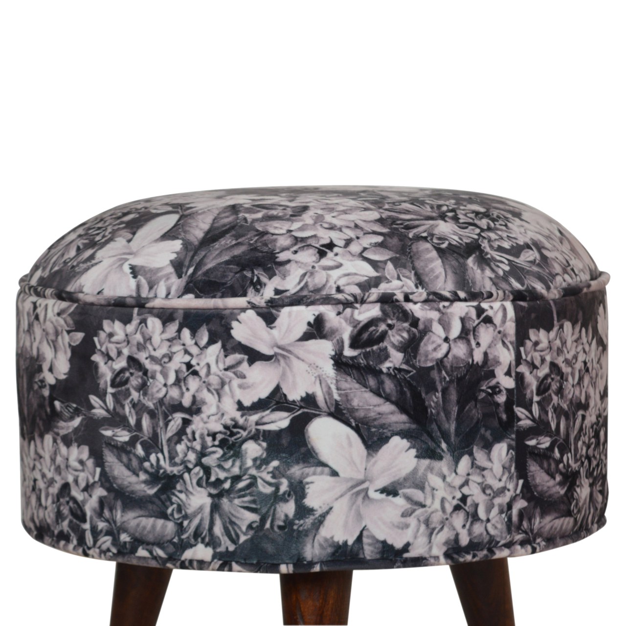 Artisan Round Footstool with Floral Print