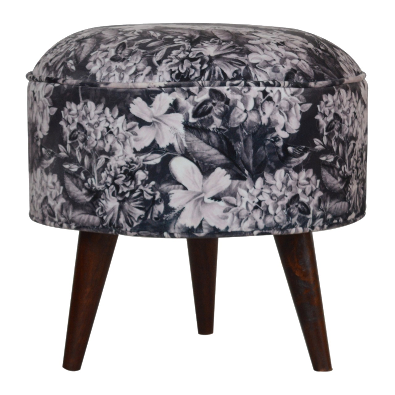 Artisan Round Footstool with Floral Print