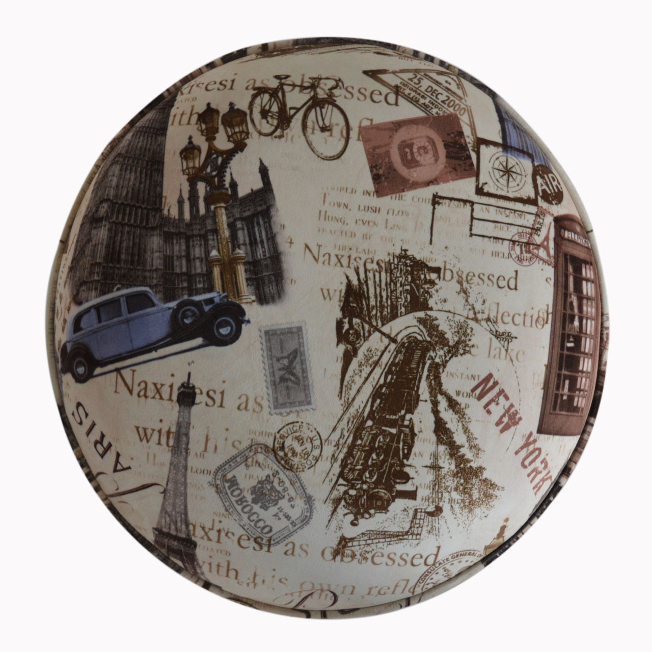 Artisan Round Footstool with City Print