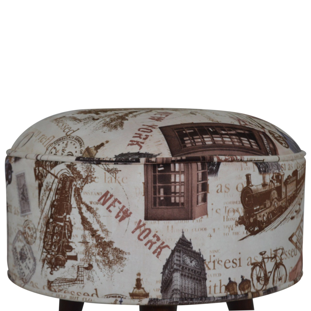 Artisan Round Footstool with City Print