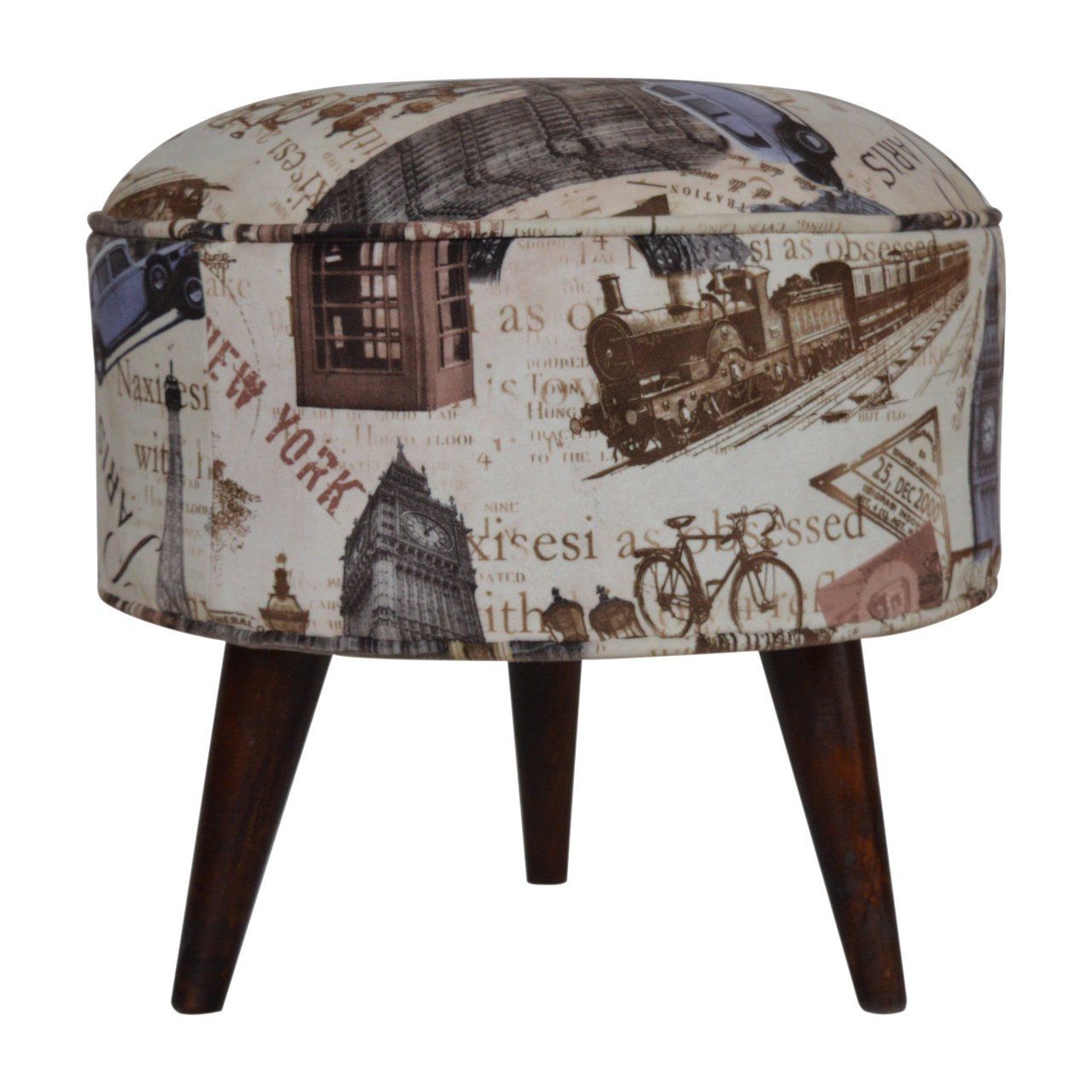 Artisan Round Footstool with City Print