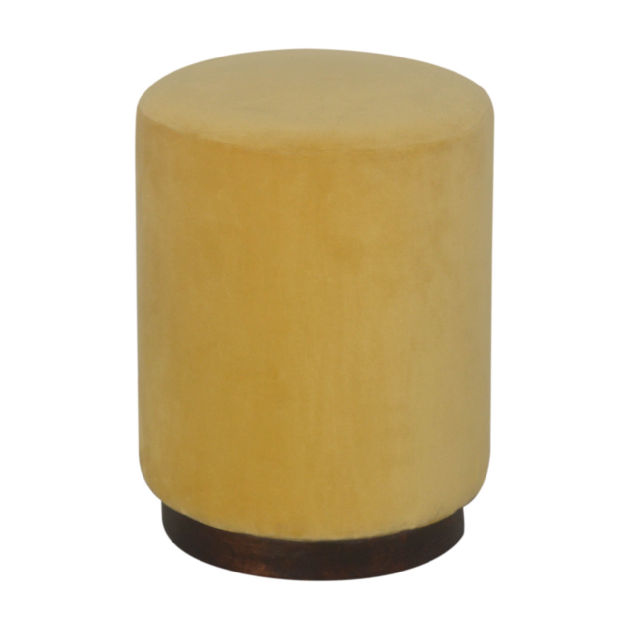 Artisan Wooden Footstool - Mustard, Velvet