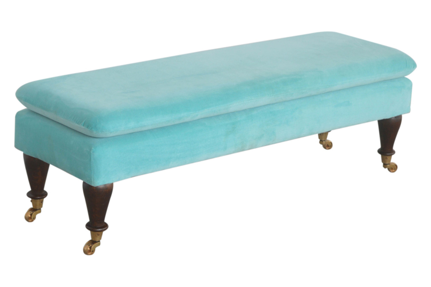 Artisan Bench with Castor Legs - Aqua, Velvet