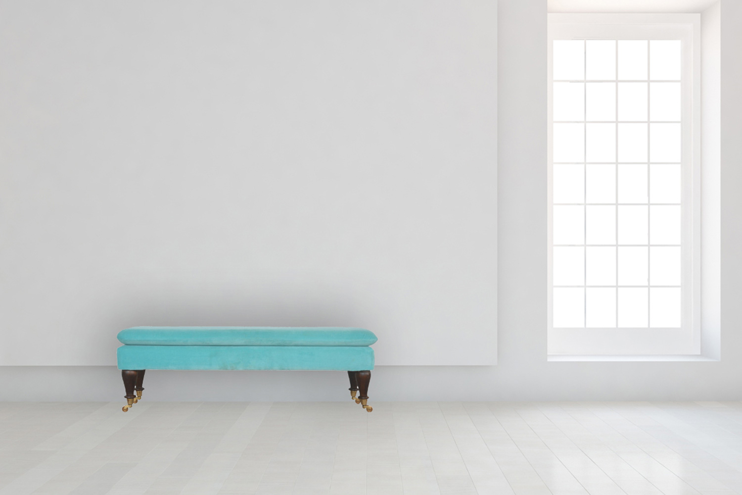 Artisan Bench with Castor Legs - Aqua, Velvet