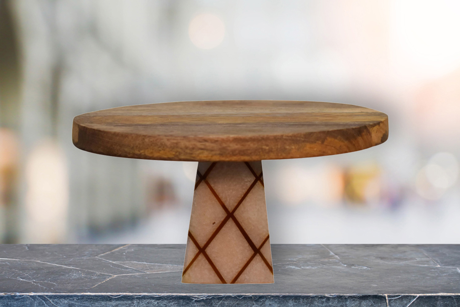 Artisan Cross Base Resin Cake Stand - Oak-ish