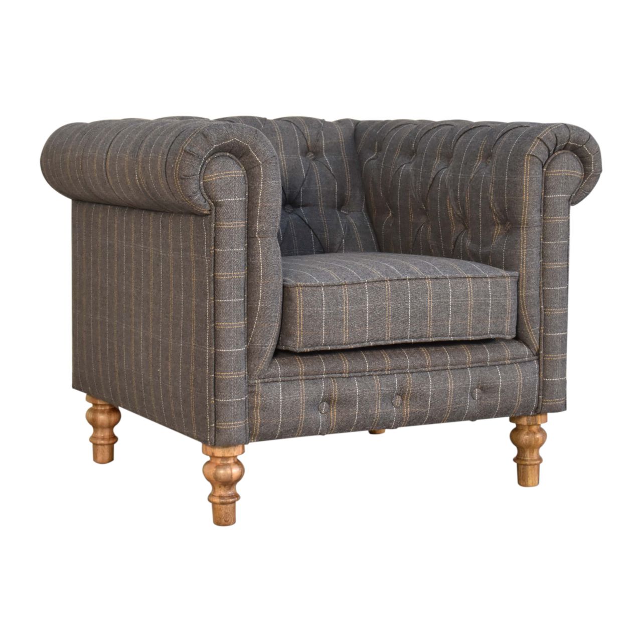 Artisan Chesterfield Armchair - Pewter, Tweed