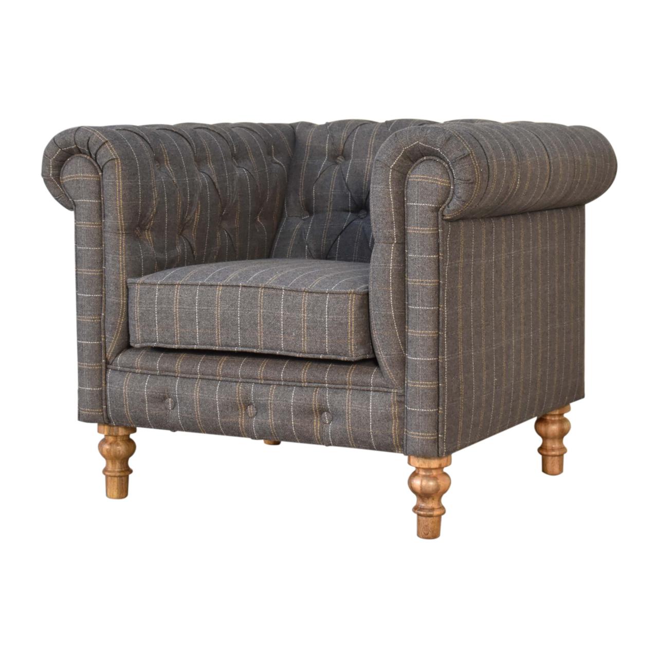 Artisan Chesterfield Armchair - Pewter, Tweed