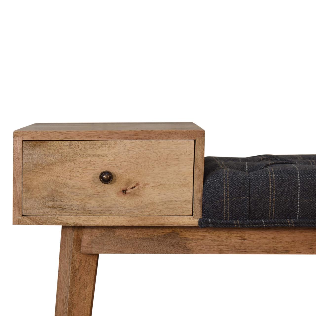 Artisan - Bench with 1 Drawer in Pewter, Tweed