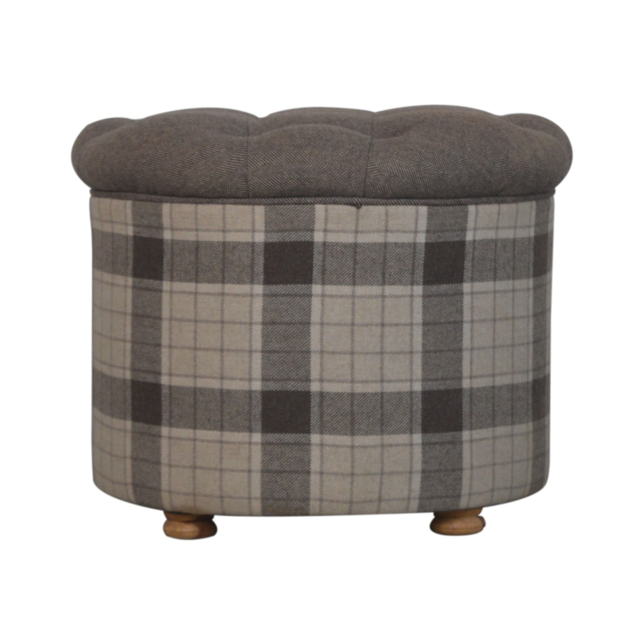 Artisan - Deep Button Round Checked Footstool