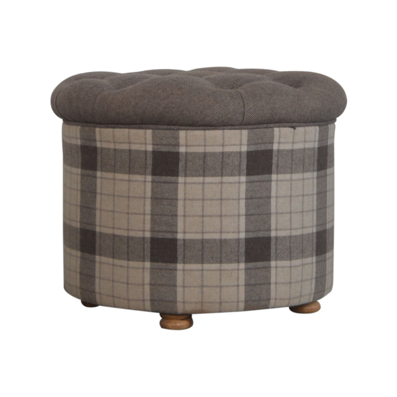 Artisan - Deep Button Round Checked Footstool