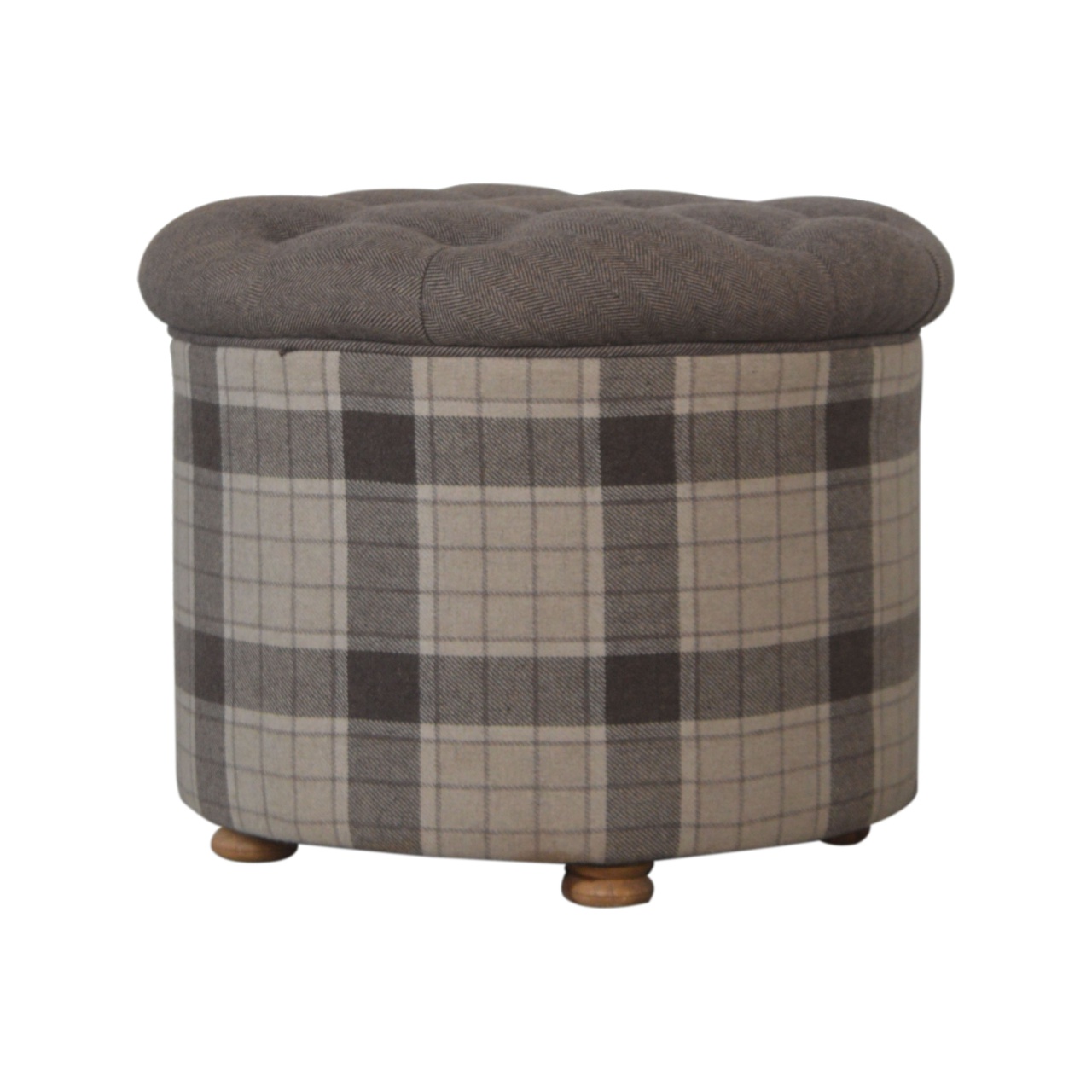 Artisan - Deep Button Round Checked Footstool