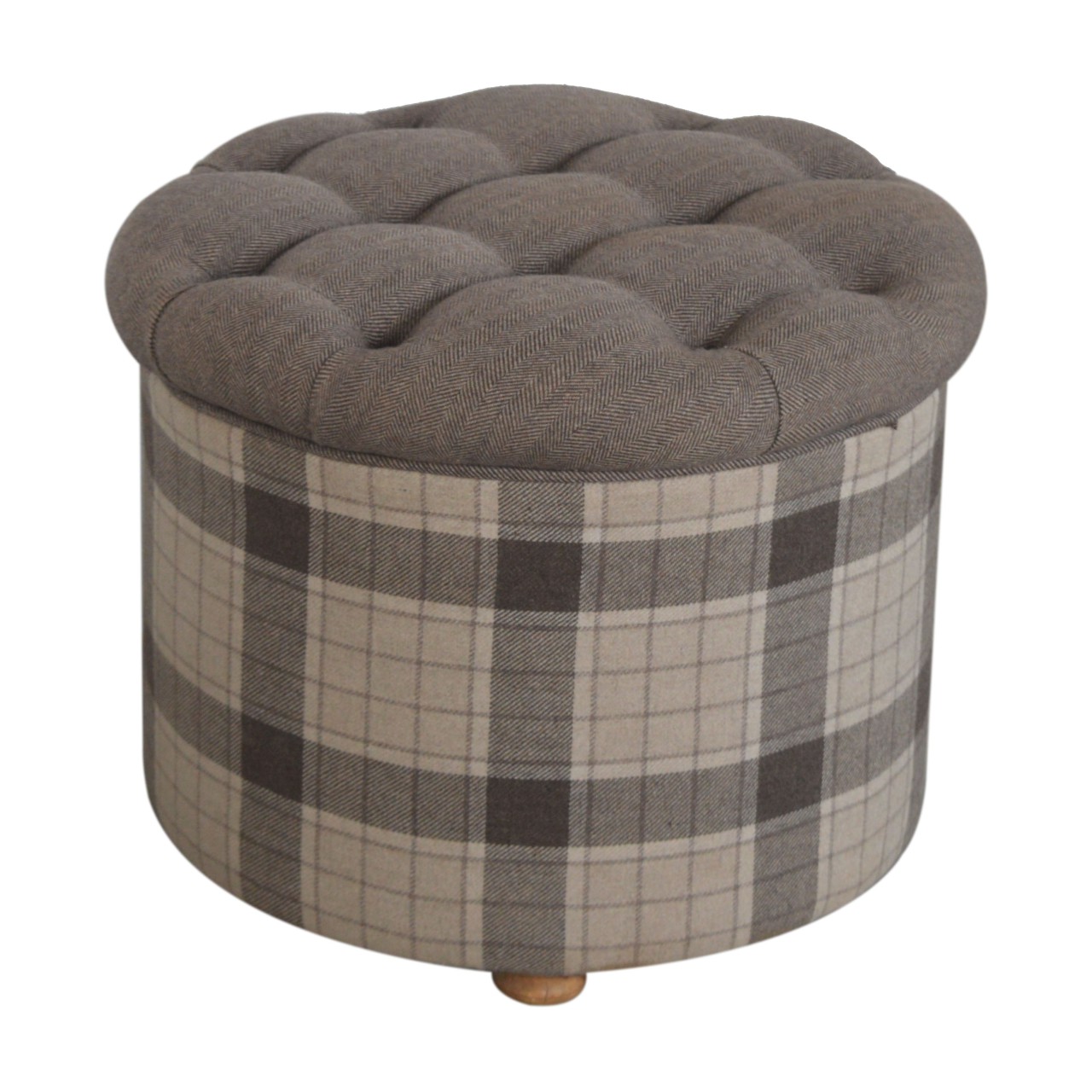 Artisan - Deep Button Round Checked Footstool