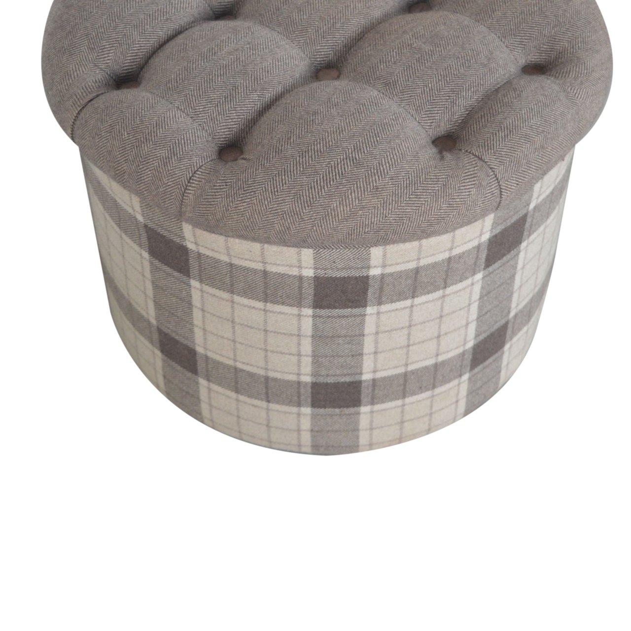 Artisan - Deep Button Round Checked Footstool