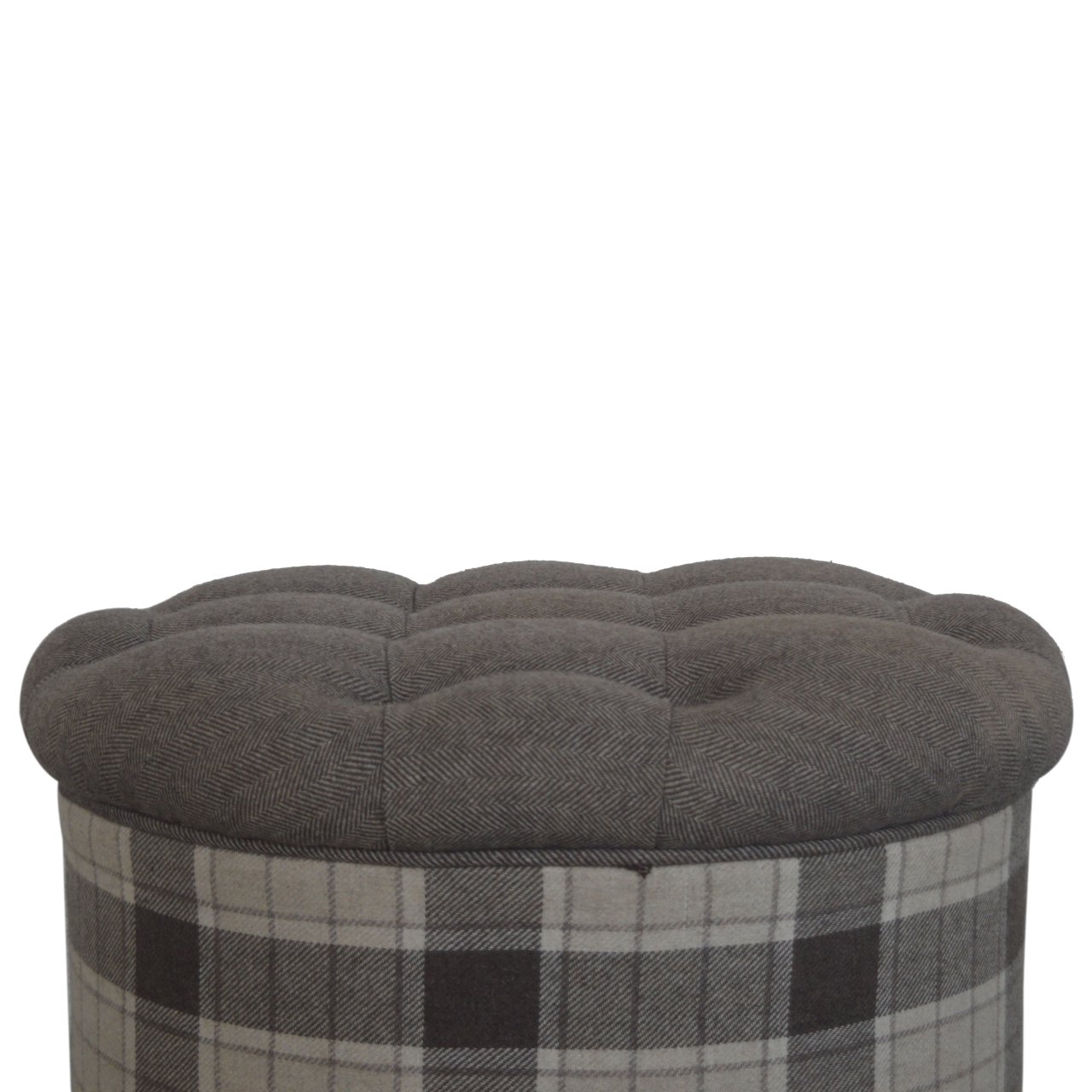 Artisan - Deep Button Round Checked Footstool