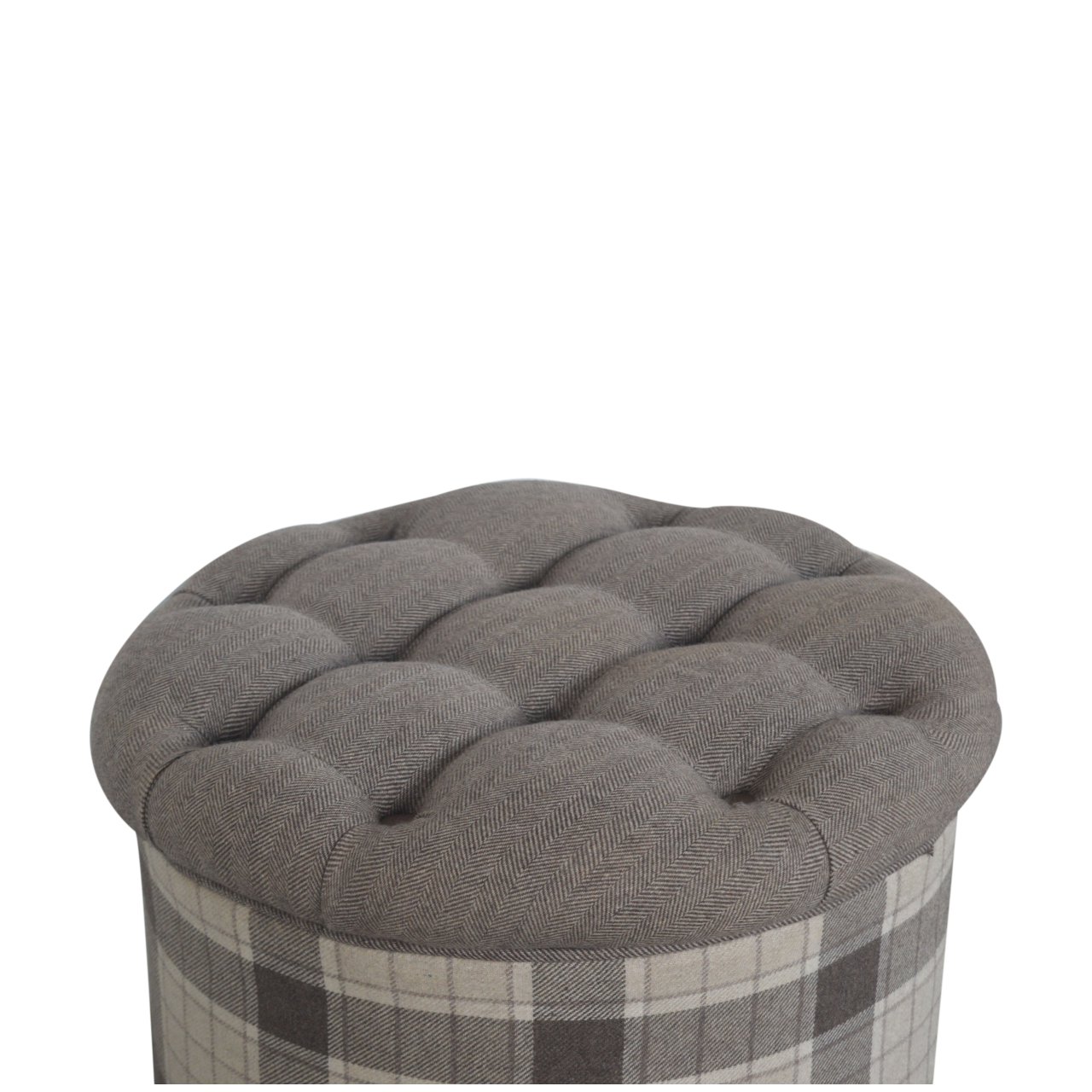 Artisan - Deep Button Round Checked Footstool