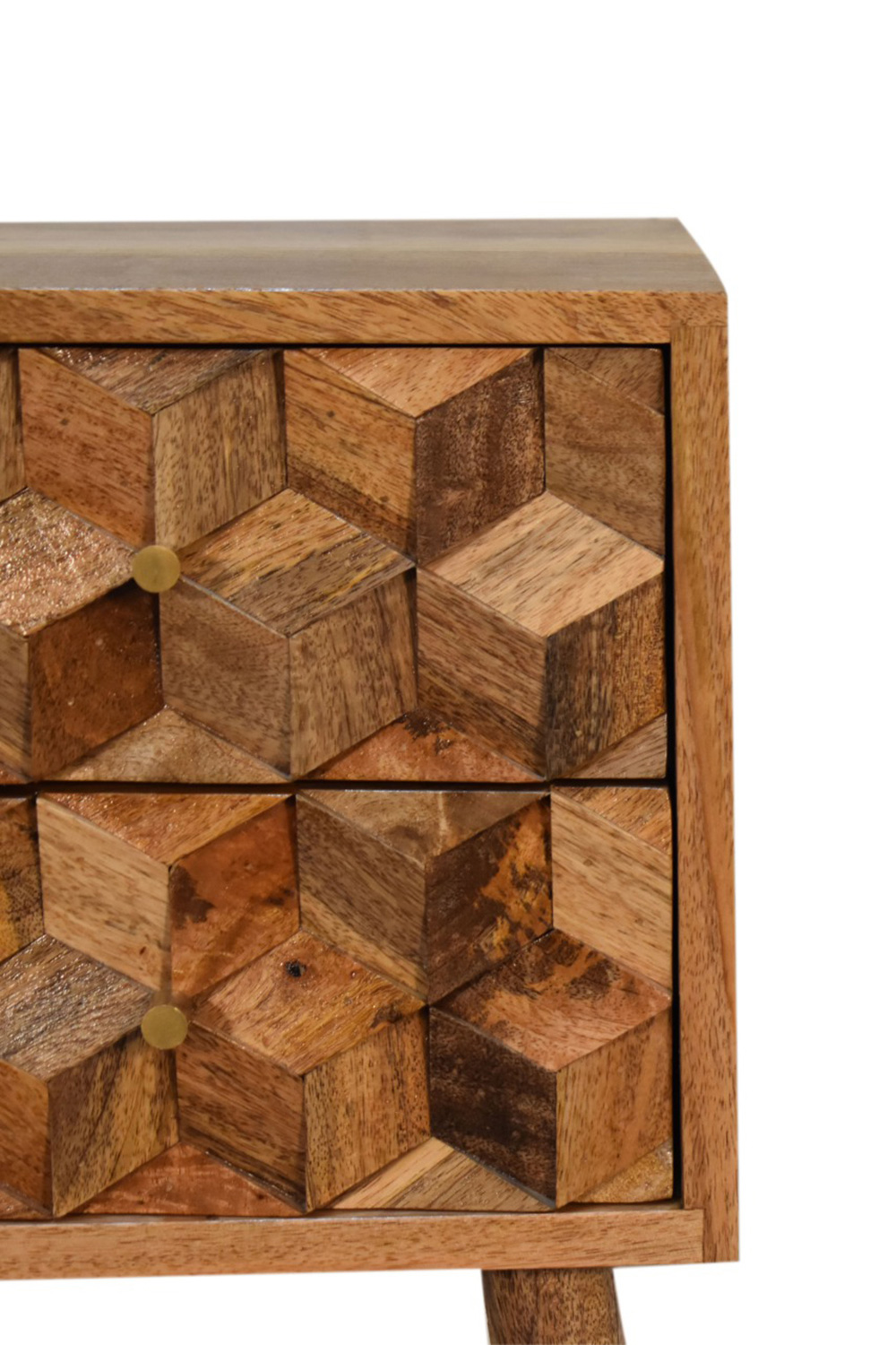 Artisan Cube Carved Mini Bedside - Oak-ish