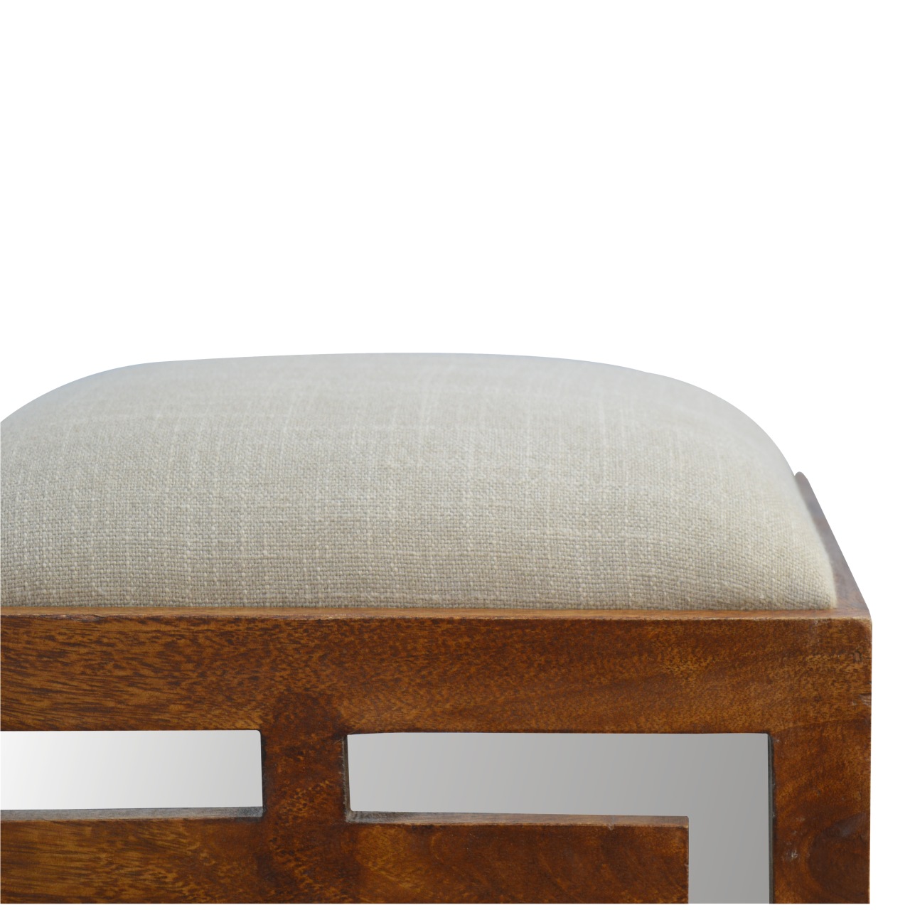 Artisan - Carved Footstool in Wood/Linen