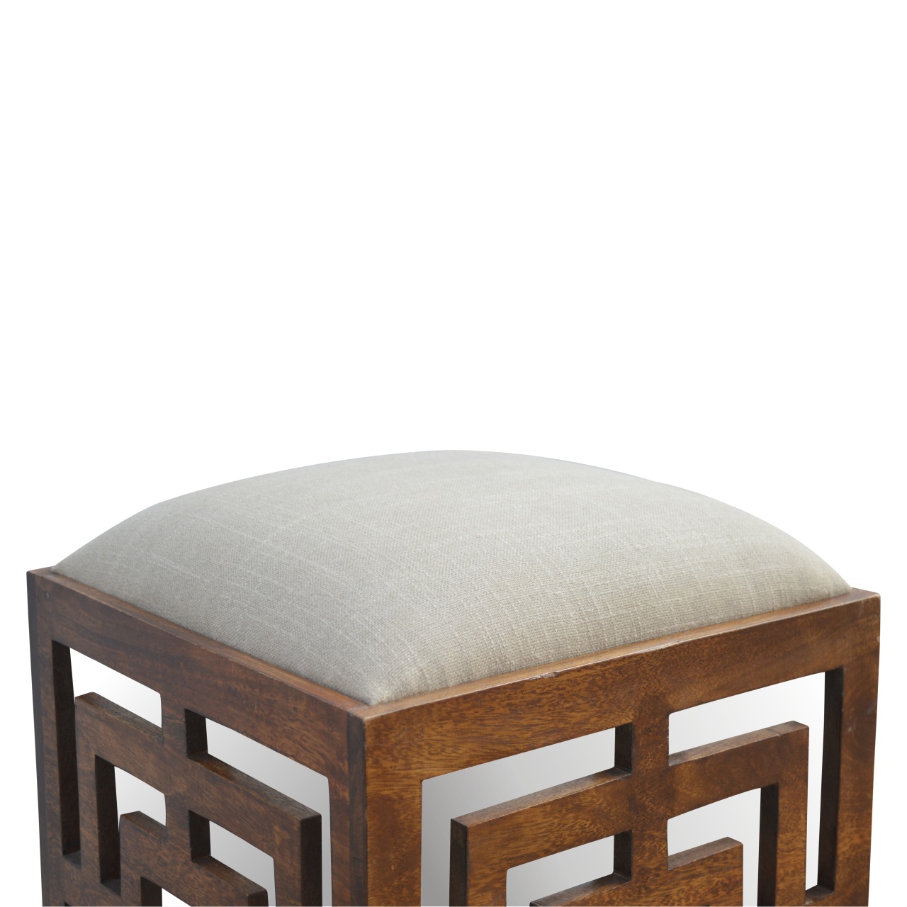 Artisan - Carved Footstool in Wood/Linen