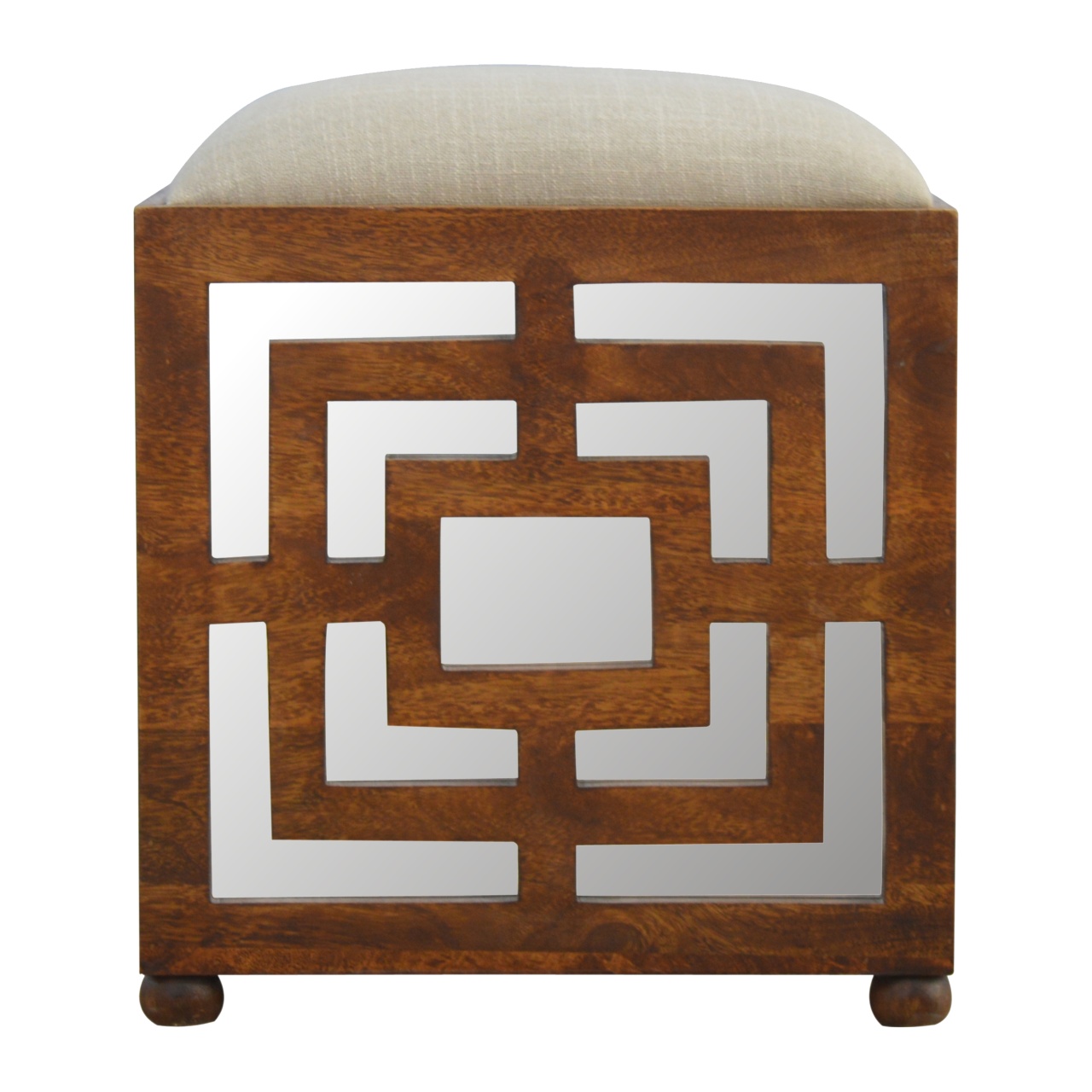 Artisan - Carved Footstool in Wood/Linen