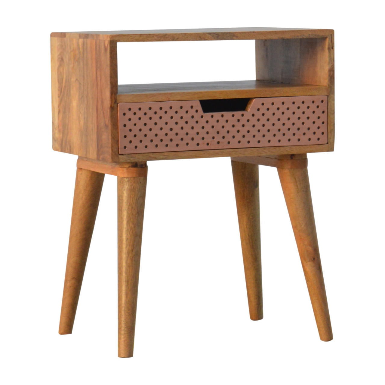 Artisan - Perforated Copper Nightstand with Open Slot in Copper