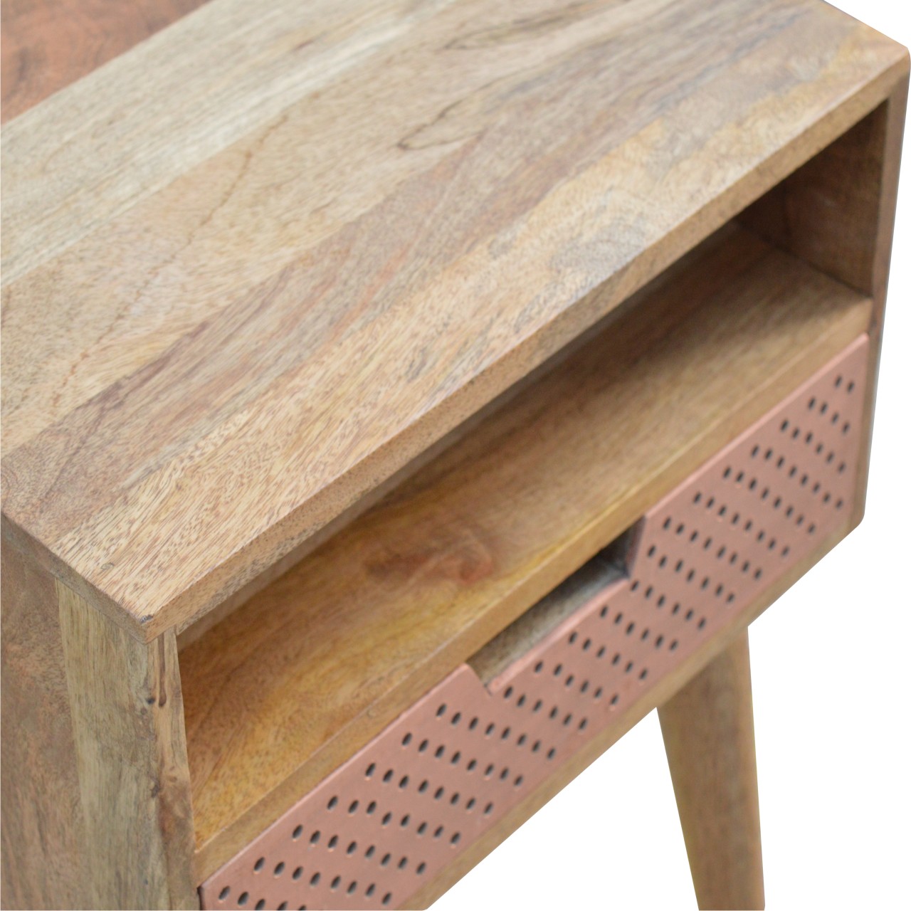 Artisan - Perforated Copper Nightstand with Open Slot in Copper