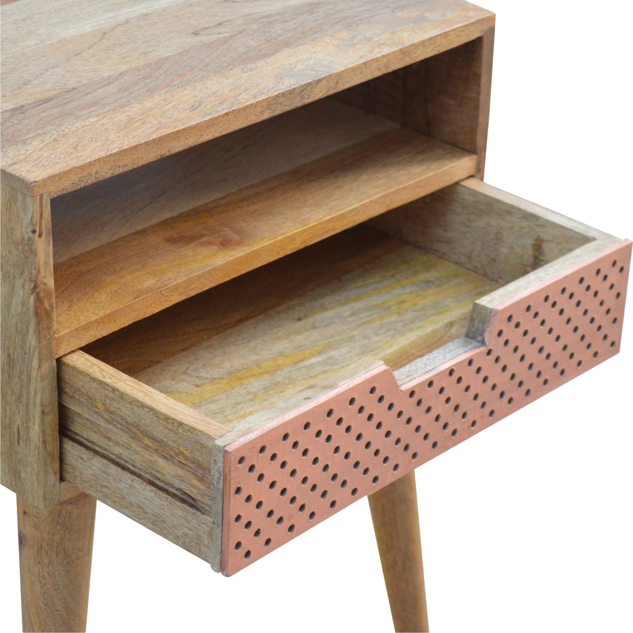 Artisan - Perforated Copper Nightstand with Open Slot in Copper