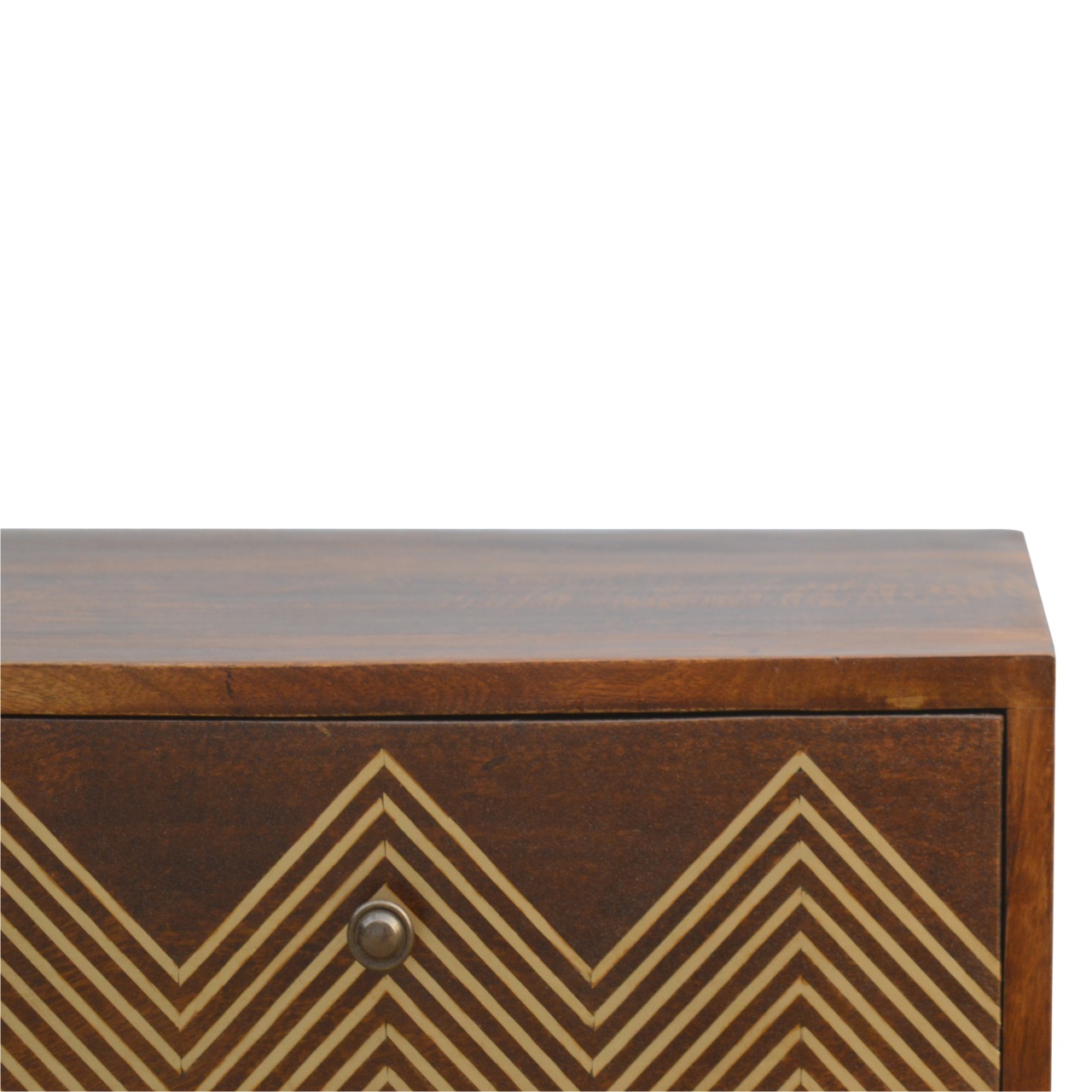 Artisan - Chevron Nightstand with 3 Drawer in Chestnut, Brass