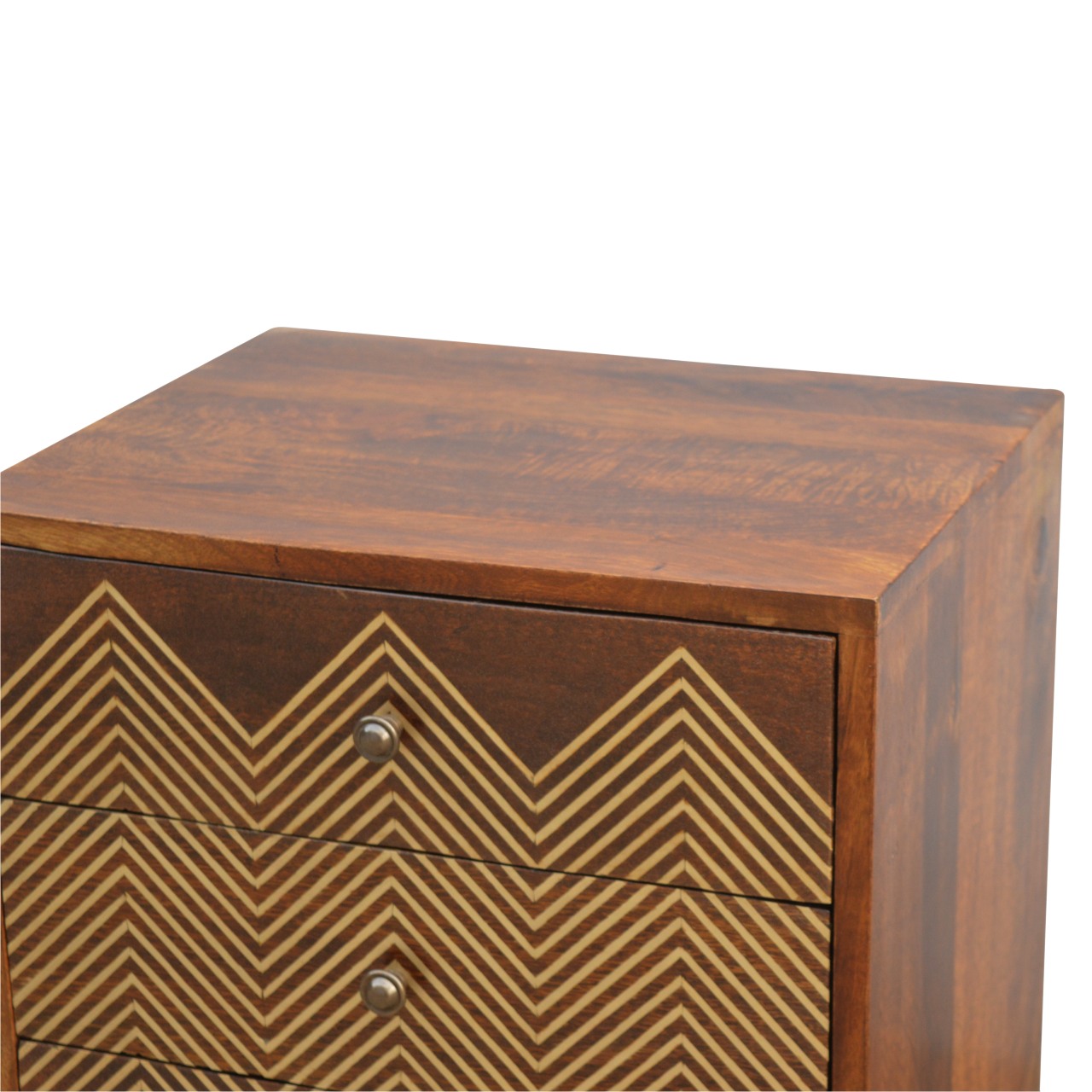 Artisan - Chevron Nightstand with 3 Drawer in Chestnut, Brass