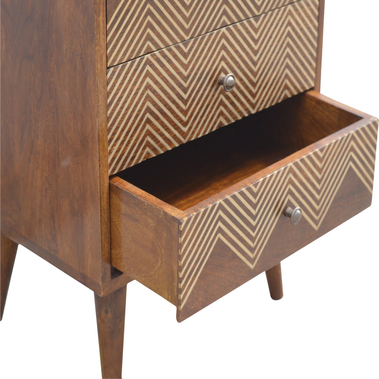 Artisan - Chevron Nightstand with 3 Drawer in Chestnut, Brass