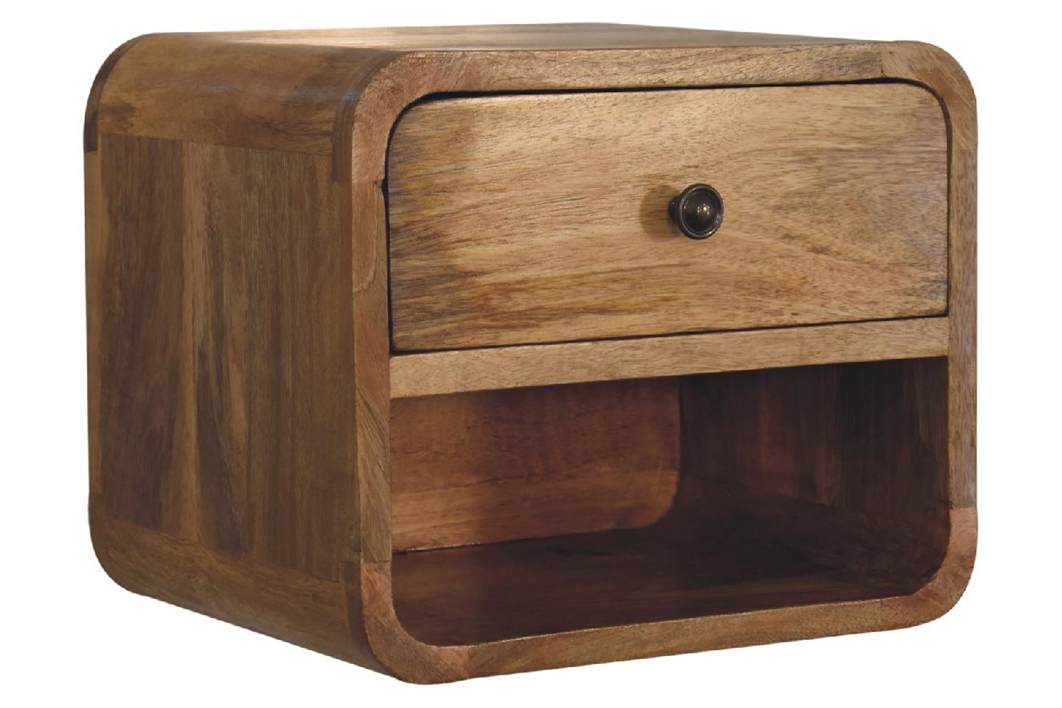 Artisan Curved Mini Wall Mounted Open Slot Bedside - Oak-ish