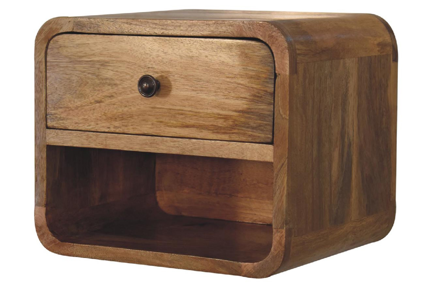 Artisan Curved Mini Wall Mounted Open Slot Bedside - Oak-ish