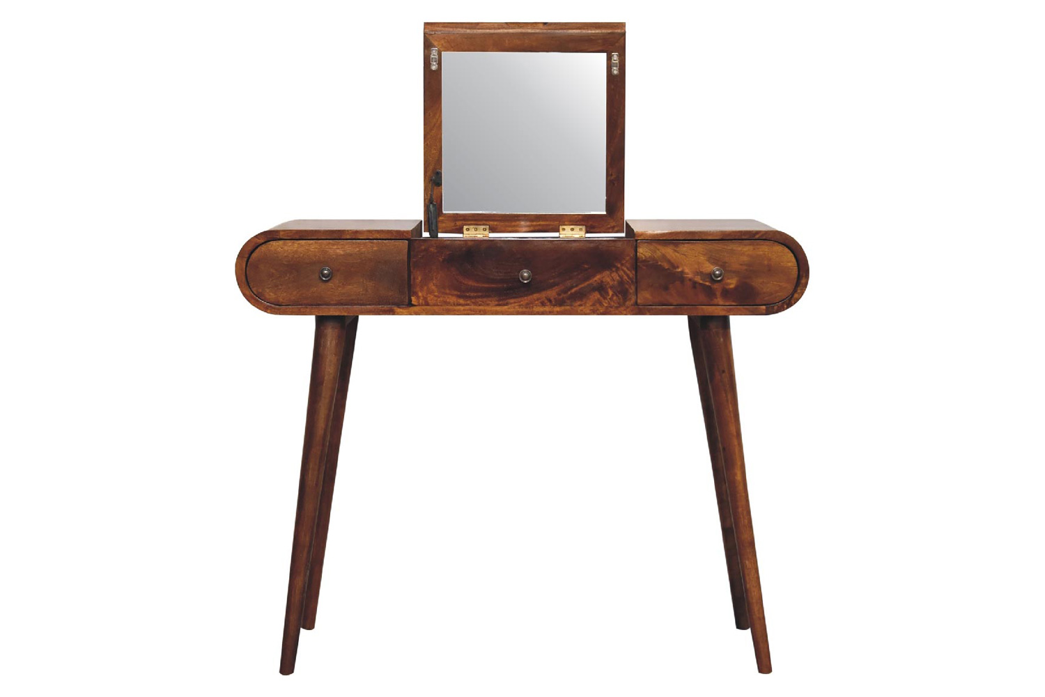 Artisan - Curved Dressing Table with Foldable Mirror in Chestnut