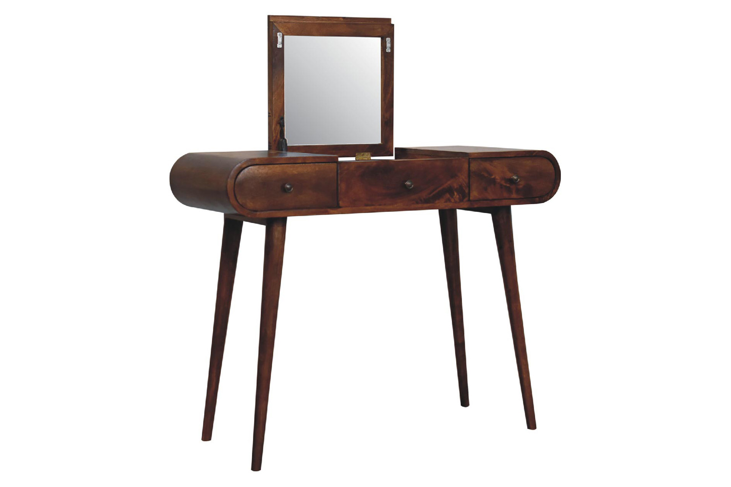 Artisan - Curved Dressing Table with Foldable Mirror in Chestnut