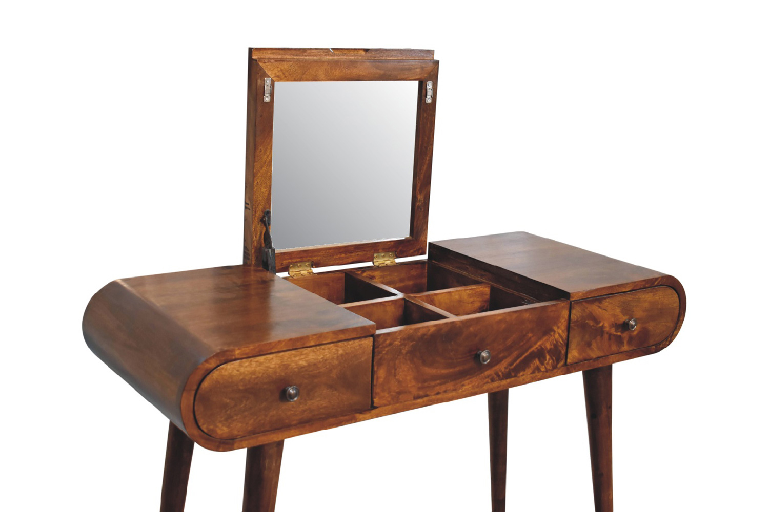 Artisan - Curved Dressing Table with Foldable Mirror in Chestnut