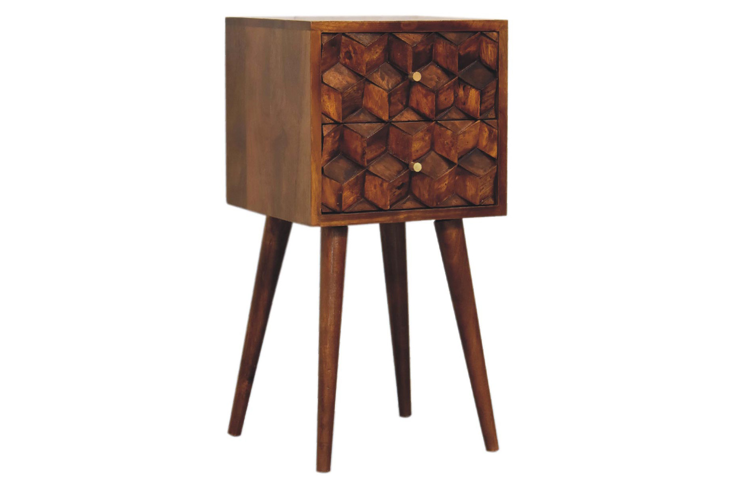 Artisan Cube Carved Mini Bedside - Chestnut