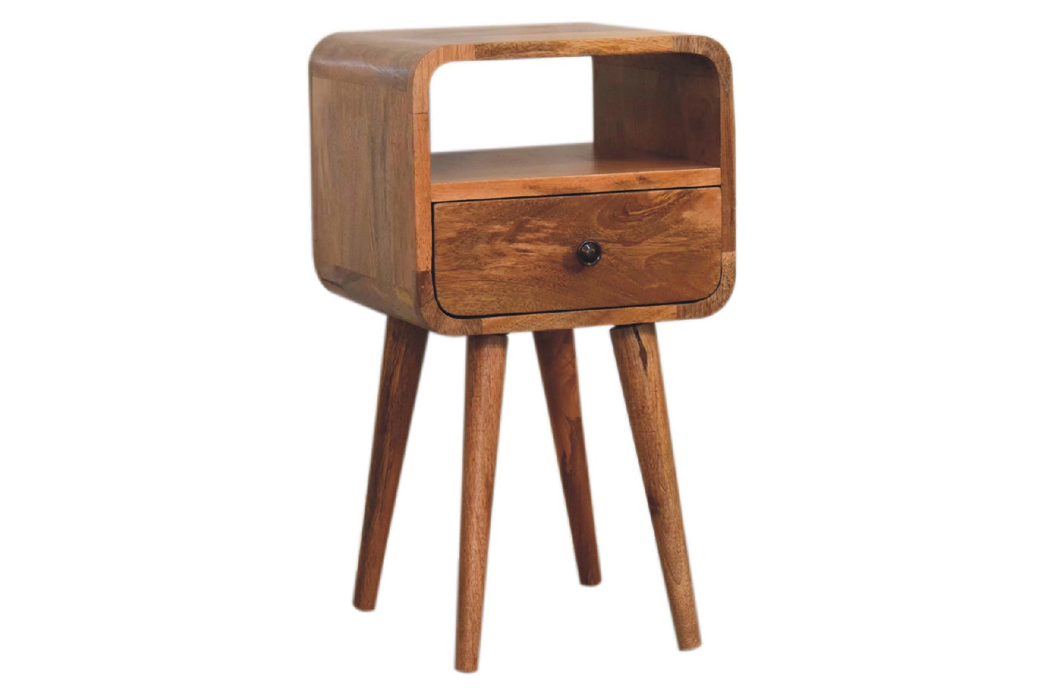 Artisan Curved Open Slot Mini Bedside - Oak-ish