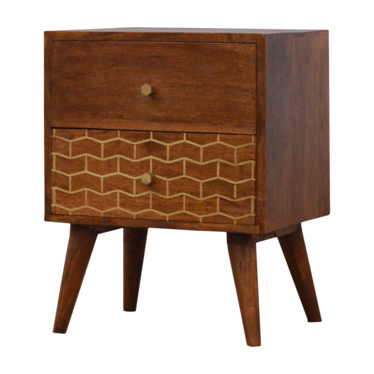 Artisan - Pattern Nightstand with 2 Drawer in Gold