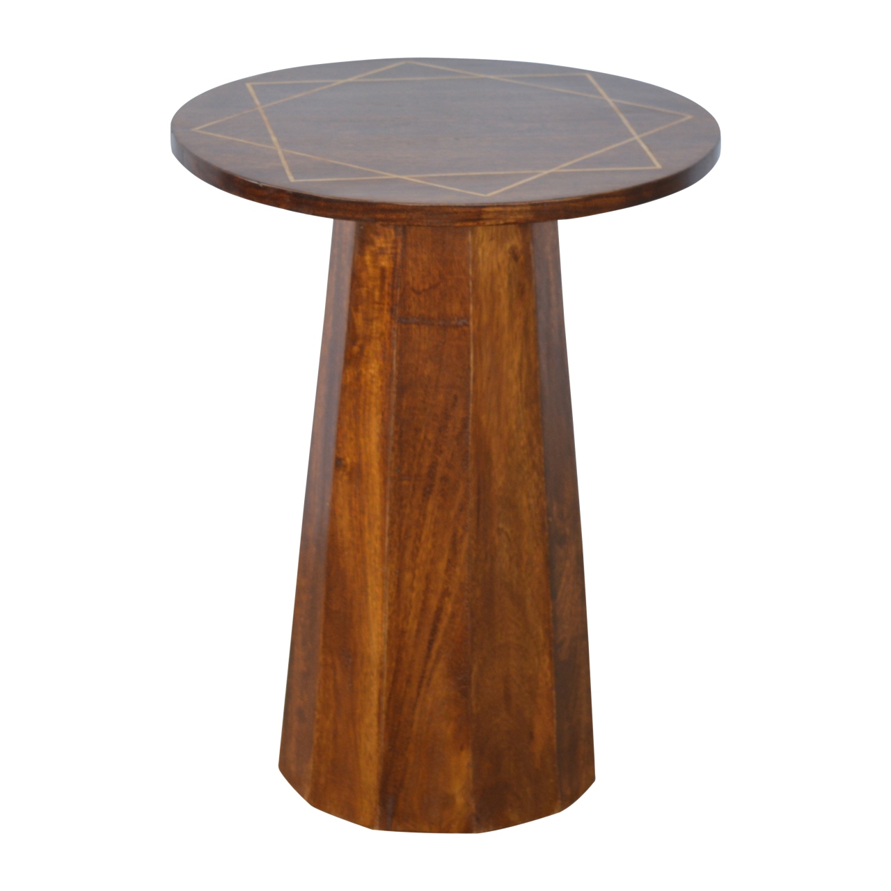 Artisan - Geometric Inlay End Table in Chestnut, Brass