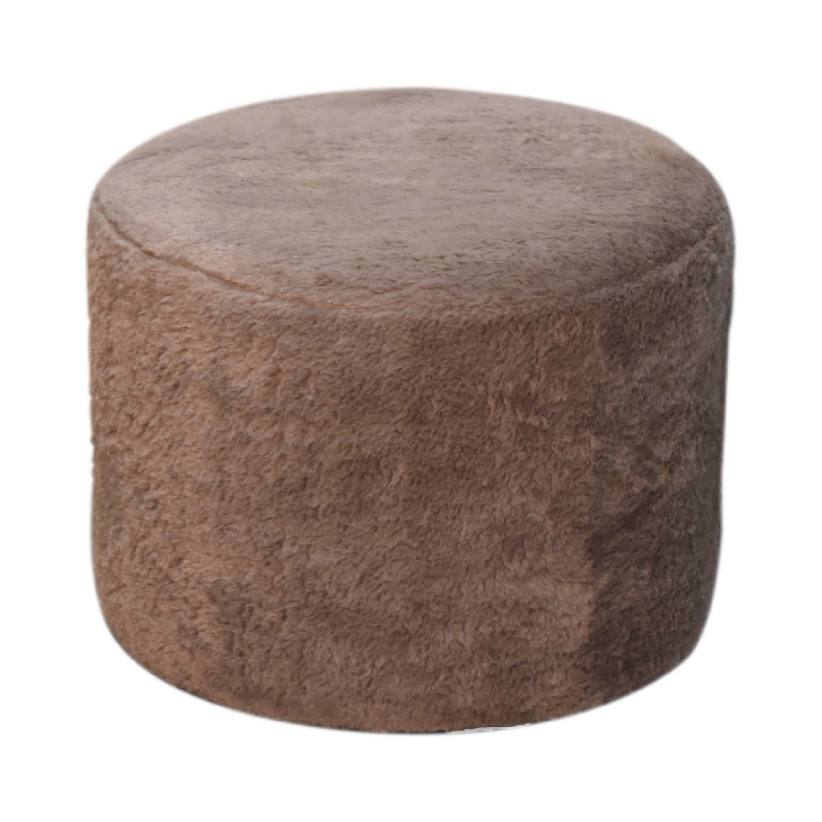 Artisan - Round Footstool in Mocha, Faux Fur