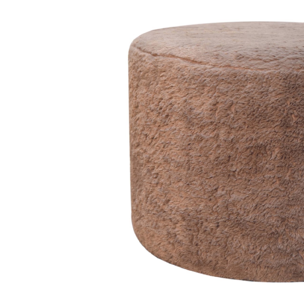 Artisan - Round Footstool in Mocha, Faux Fur