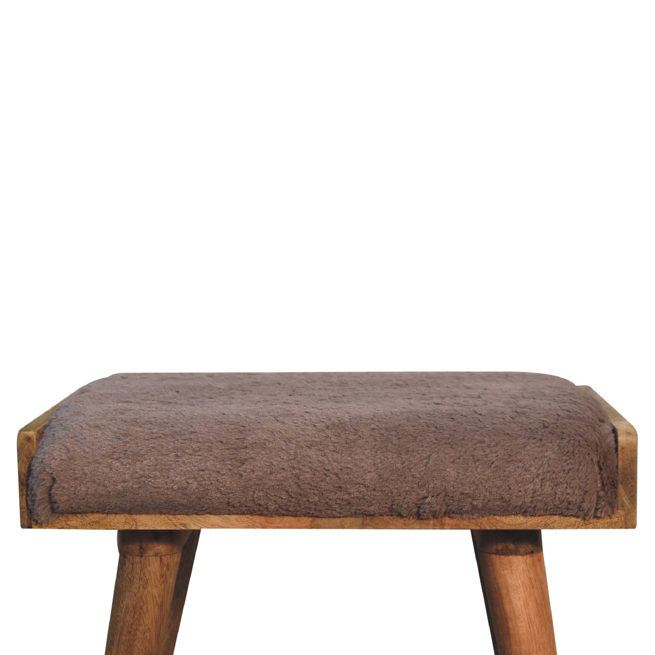 Artisan - Style Footstool in Mocha, Faux Fur